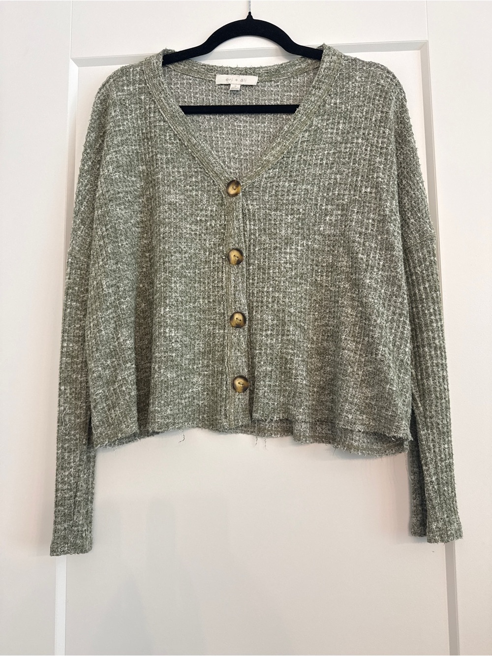 Anthropologie Eri + Ali Sage Green Waffle Knit Cardigan Size S